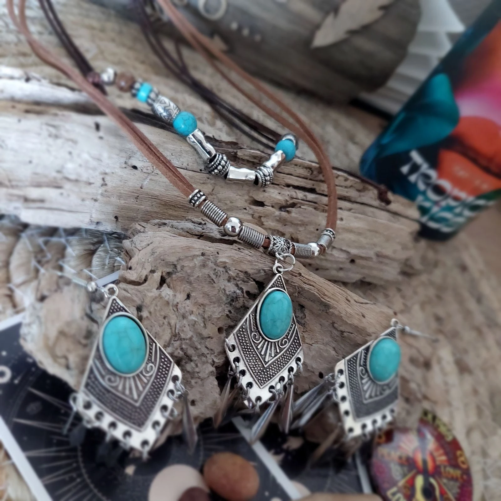Bohème set leer en touw, Maya waterval turquoise, chocolade – photo 3